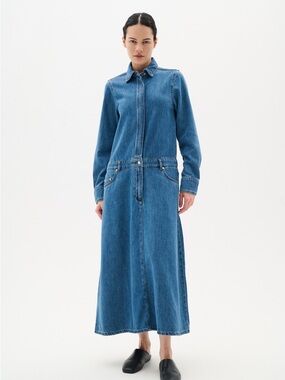 InWear Denim Shirt Dress Blue Size 38 Organic Cotton Minimalist Midi Utility